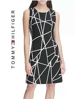 NWT Tommy Hilfiger Size 2 Geometric Stripe Dress Black White Sleeveless MSRP $99